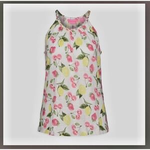 Issac‎ Mizrathi New York Womens Small Tank Linen Blend Fruit Pattern Braided NWT